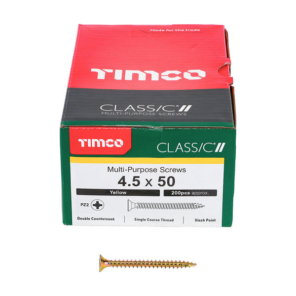 4.5 x 50mm TIMCO Classic Multi-Purpose Screws (Yellow Zinc) Countersunk - Box of 200 (Loose)