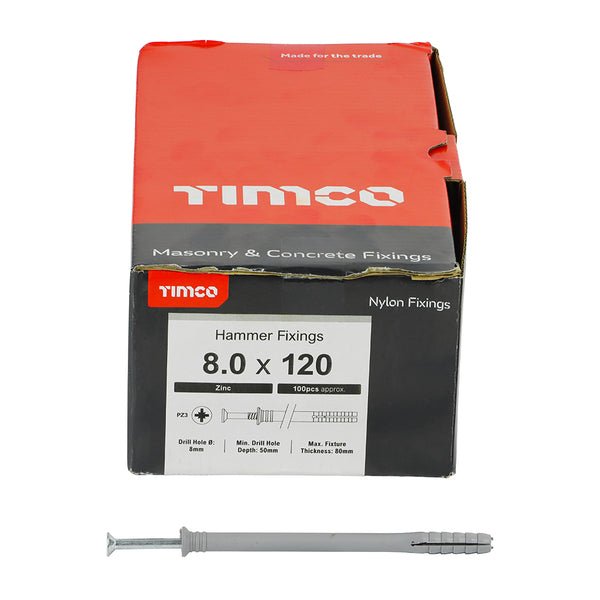TIMCO Nylon Hammer Fixings - M8 x 120mm - box of 100