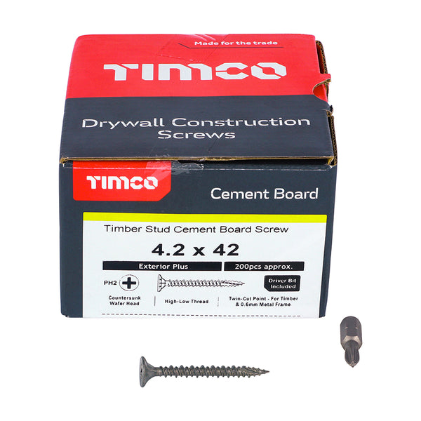 4.2 x 42mm TIMCO Cement Board Screw (Countersunk/Twin-Cut) - Box of 200 (Loose)