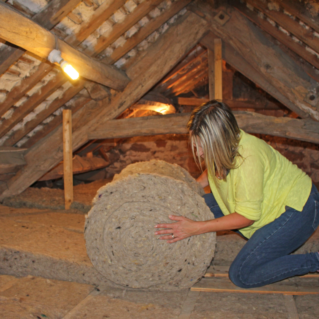 Thermafleece cosywool loft insulation being installed