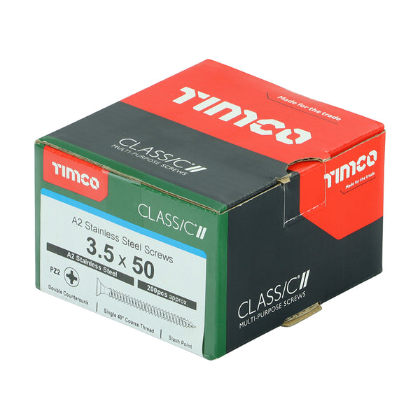 3.5 x 50mm TIMCO Classic Multi-Purpose Screws (A2 Stainless Steel) Countersunk - Box of 200 (Loose)