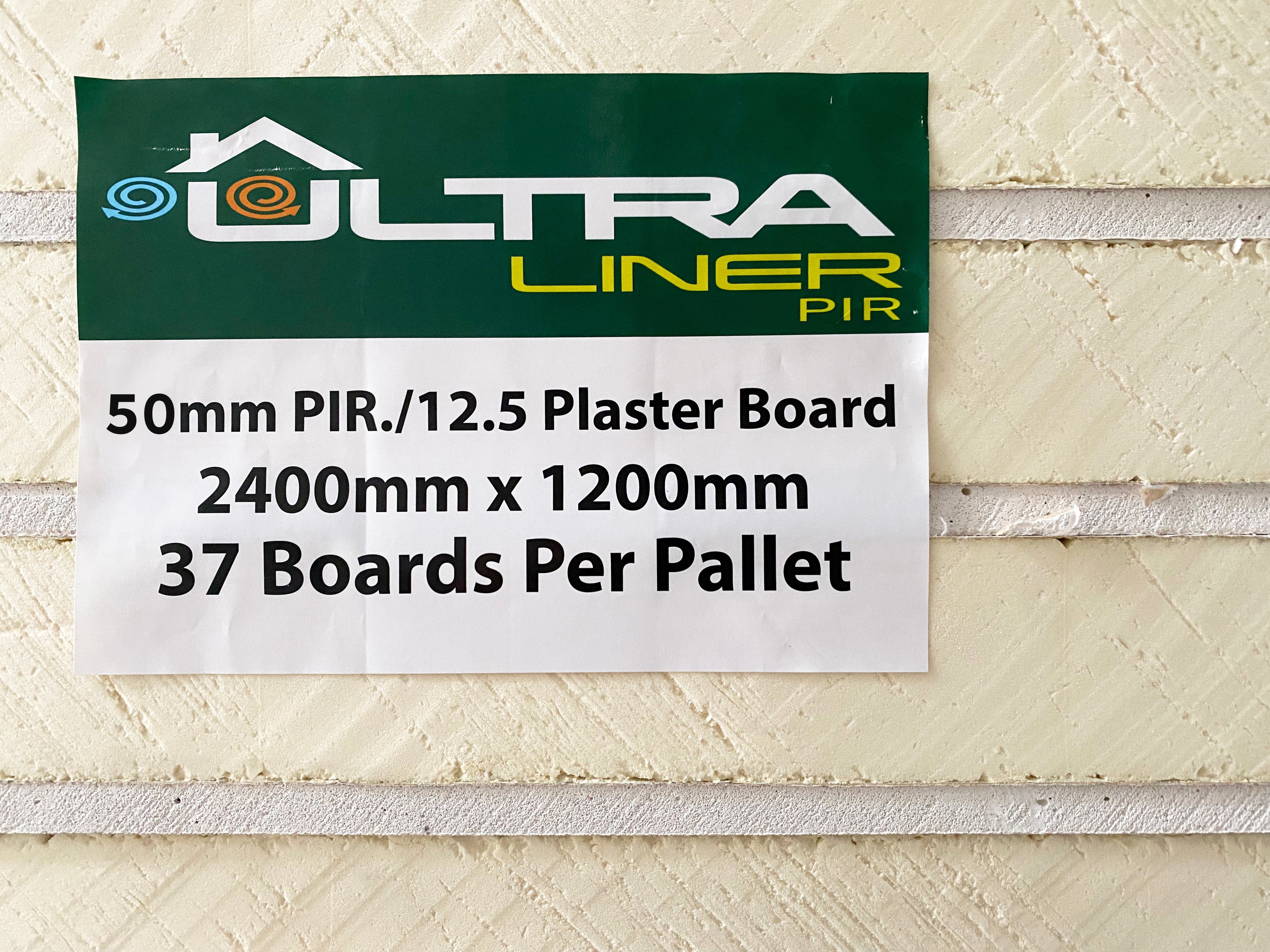 62.5mm Ultraliner Insulated PIR Plasterboard - Per Board