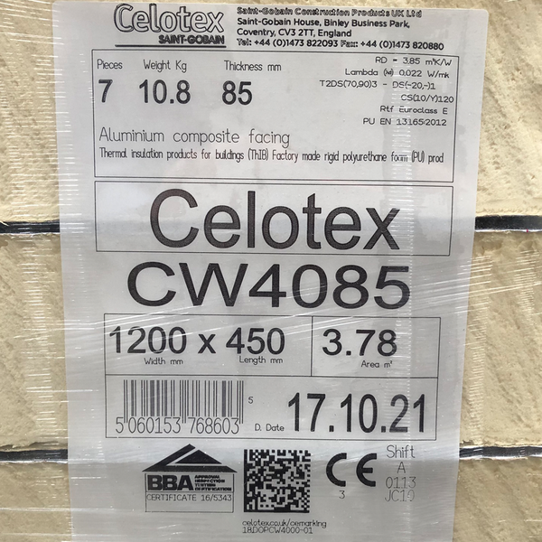 85mm Celotex CW4000 Partial Fill Cavity Wall Board - Per Pallet of 42