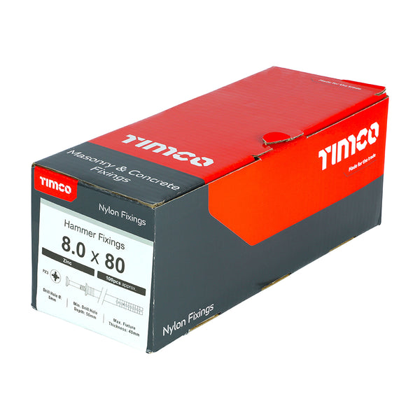 TIMCO Nylon Hammer Fixings - M8 x 80mm - box of 100
